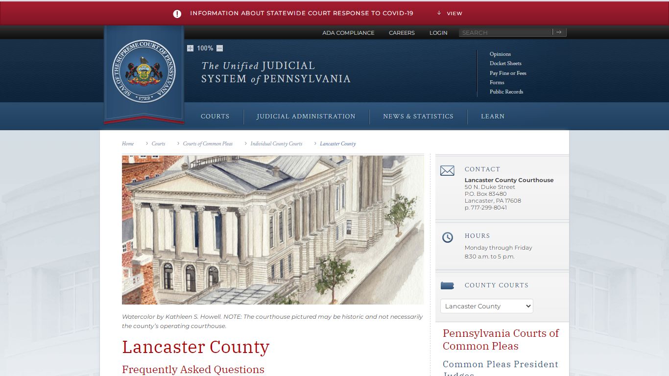 Lancaster County | Individual County Courts - Judiciary of Pennsylvania